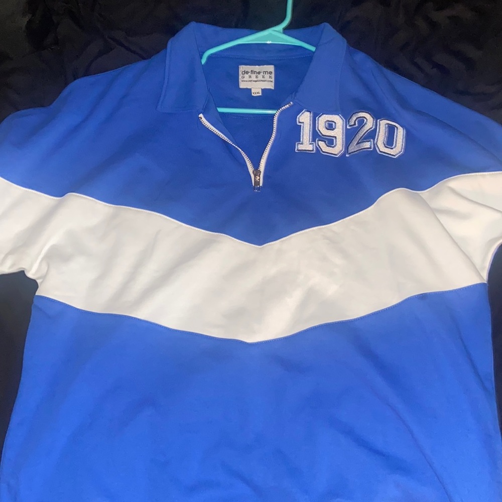 Blue and White Zip-Up Sweatshirt
